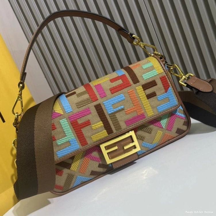 Affordable Fendi Motif In Beige Medium Bag Canvas FF Baguette Multi 0807
